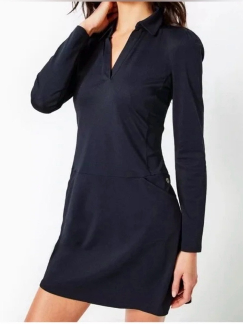 Lilly Pulitzer Black Long-Sleeve Athleisure Collared Mini Dress